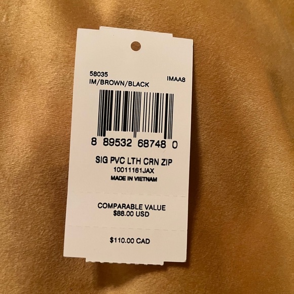 Coach Corner Zip Wristlet Signature Leather Canvas Brown Black NWT - Picture 4 of 4